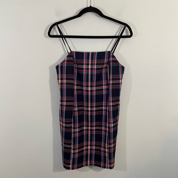 Urban Outfitters Navy Plaid Academia Spaghetti Straps Mini Dress Size S - Picture 1 of 6